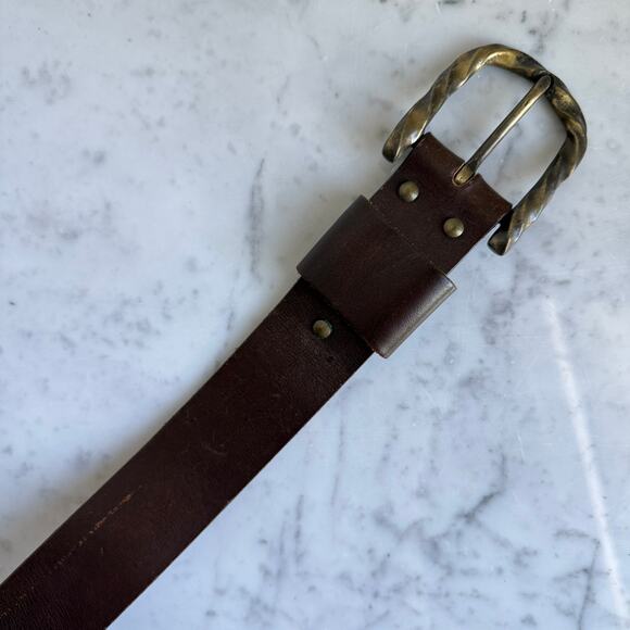 Vtg Wexford Hall x Buxton Brown Leather Belt Twisted Buckle Oil Tanned Steerhide main image 4